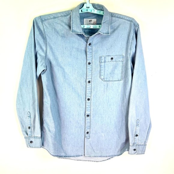 91 Denim Button Down Australian Shirt Mens Size M Blue Cotton Long Sleeve - Picture 1 of 8
